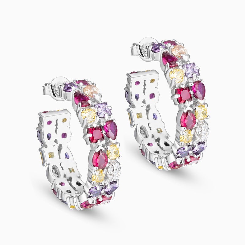 Waves by L'azurde Colored Stones Hoop Earrings In Silver - Image 3